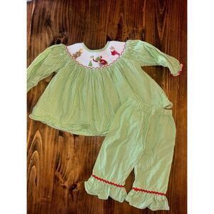 Handmade Grinch Smocked Christmas Outfit Green Gingham Set 18M Holiday